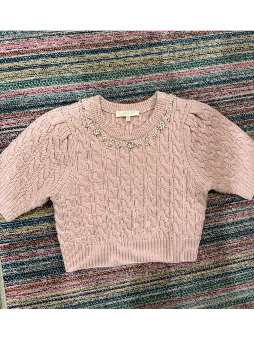 Love shack fancy pink cropped jewel sweater